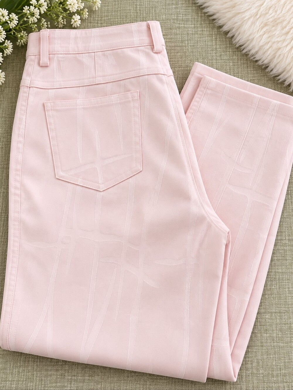 Company Ellen Tracy Petite 10 Pale Pink Textured Straight Leg Pants